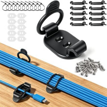Pachet de 10 cleme elastice reglabile OneLeaf pentru cabluri, negre, autoadezive, pentru gestionarea cablurilor