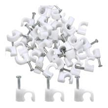 100 buc cleme de cablu albe cu cârlig în J și cuie, cleme de cablu de 1/4 inch pentru Ethernet