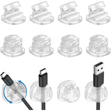 Pachet de 12 cleme adezive pentru cablu, transparente, rotative, pentru organizator de cablu, pentru birou, instrument reglabil