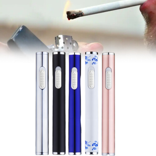 (Blue)Isqueiro elétrico de metal sem chama plasma à prova de vento isqueiro USB recarga 2
