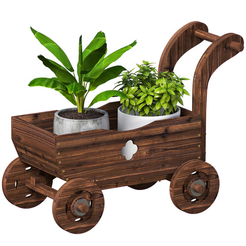 Outsunny Jardinera con Rueda Marrón 68 x 38 x 52 cm