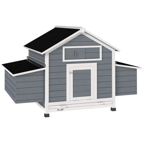 PawHut Gallinero de Madera Gris 150 x 100 x 96.5 cm
