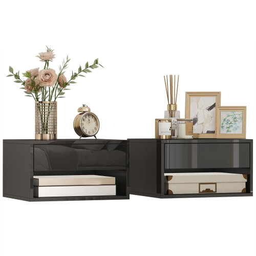 Homcom Mesitas de Noche Negro 37 x 32 x 21 cm