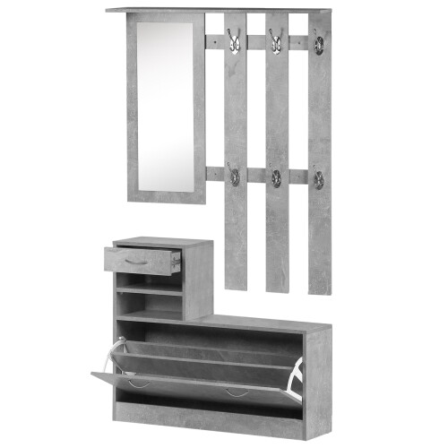 Homcom Conjunto Muebles de Entrada Gris 90 x 10 x 91 cm