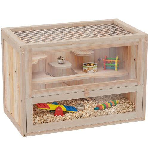 PawHut Jaula Madera para Hámster Marrón 60 x 35 x 42cm