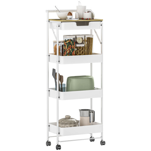 Homcom Carrito Auxiliar Blanco 45 x 29.5 x 117.5 cm