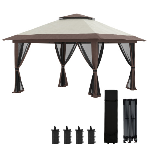 Outsunny Carpa Plegable Beige 392 x 392 x 283 cm