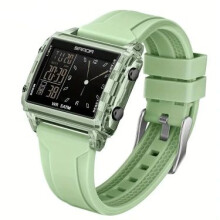 SANDA 5ATM Unisex Square Large-dial Digital Luminous Sport Chronograph Alarm Calendar Watch