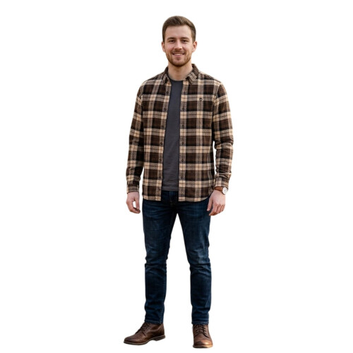 Timberland (M, Chocolate Brown) Timberland Mens Checked Casual Button-Down Shirt 2