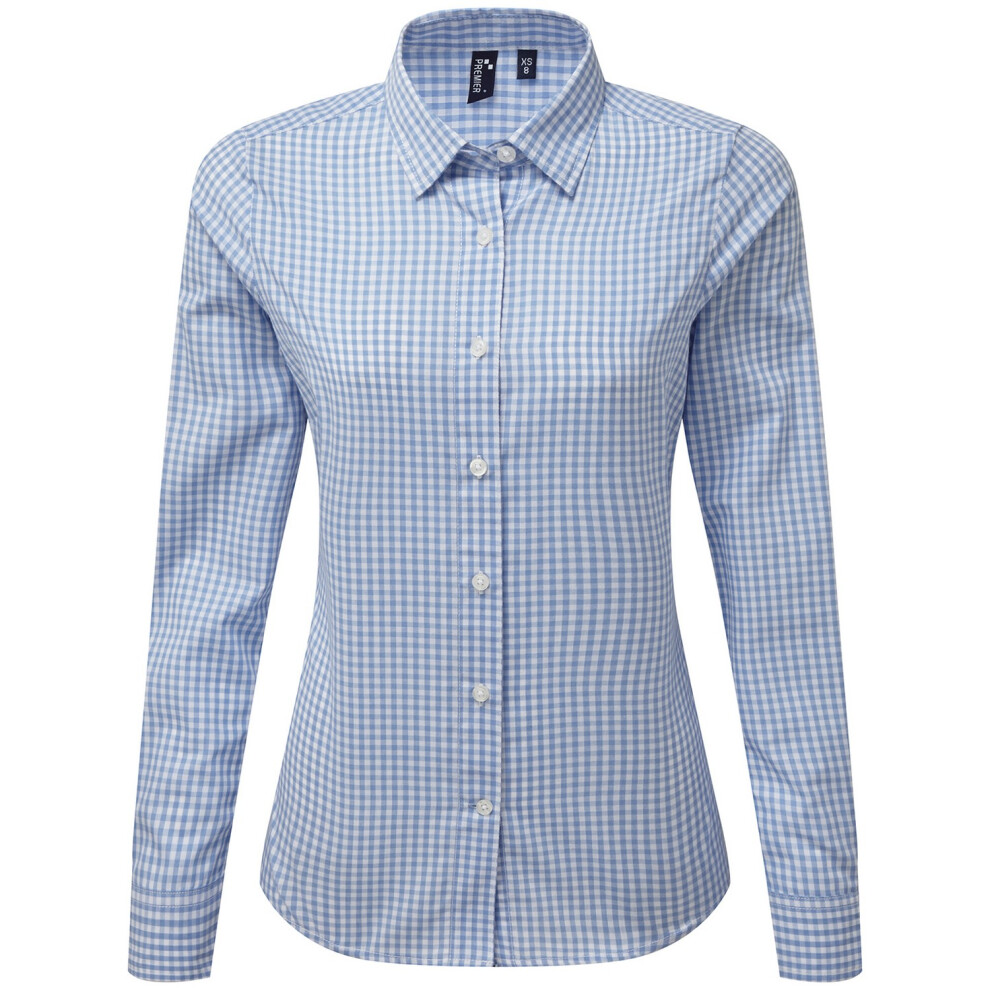 Premier (L, Light Blue/White) Womens/Ladies Maxton Gingham Long-Sleeved Shirt