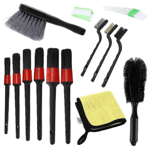 Car Detailing Brush Kit 14pcs with Microfiber Cloth for Cleaning Wheels Interior Dashboard and Engine 1