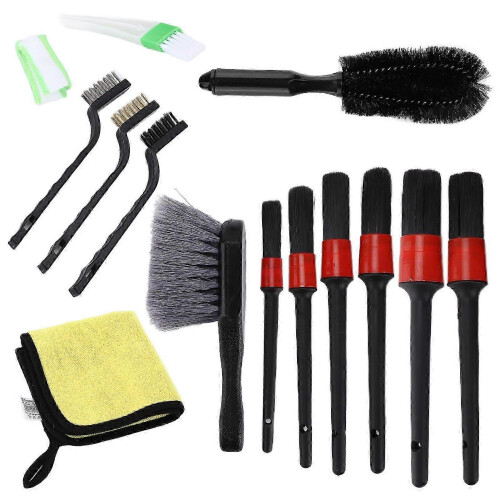 Car Detailing Brush Kit 14pcs with Microfiber Cloth for Cleaning Wheels Interior Dashboard and Engine 2