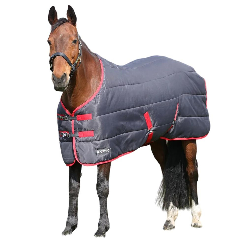 Photos - Equestrianism HYCONIC Standard-Neck 100g Horse Stable Rug(6' 9", Charcoal/Red)