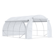 4 x 3 x 2 m Polytunnel Greenhouse with Roll-up Side Walls, Steel Frame, Reinforced Cover, Zipped Door and 12 Mesh Windows for Garden, White