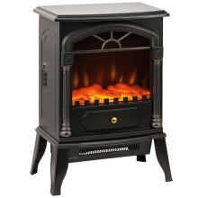 Electric Fireplace Stove Heater with 3D Flame Effect, 2000W/1000W, Freestanding Portable Fireplace with Adjustable Thermostat, Black