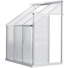 6 x 4ft Lean to Wall Polycarbonate Greenhouse Aluminium Walk-in Garden Greenhouse with Adjustable Roof Vent, Rain Gutter and Sliding Door, Clear