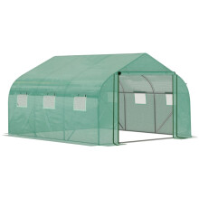 Walk-In Polytunnel Greenhouse Warm House Garden Tunnel Shelter Plant Shed with Door and Windows, Galvanised Steel Frame, 3.5 x 3 x 2m, Green