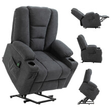 Oversized Riser and Recliner Chairs for the Elderly, Fabric for Living Room with Remote Control, Side Pockets, Cup Holder, Charcoal Grey