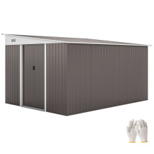 11.3 x 9.2ft Lean to Metal Garden Shed, Waterproof, Galvanised with Lockable Double Sliding Doors, Pent Roof and 2 Air Vents, Grey