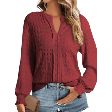 Damska Bluzka Tunika V-Neck Długi Rękaw Casual Elegancka Stylowa Czerwona M
