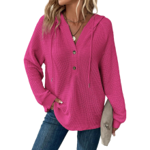 Damska Bluza z Kapturem V-Neck Wafelkowa Miękka Stylowa Ciepła Różowa XL