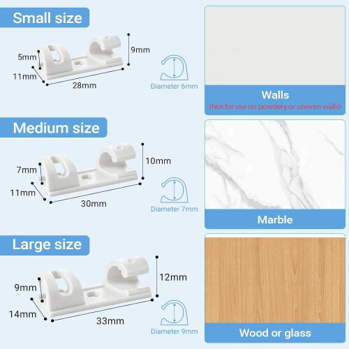 70 Pcs VIPMOON Self-Adhesive Cable Clips Cable Management Clips S White Flexible 2