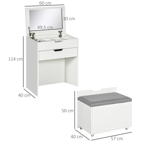 Homcom Tocador de Maquillaje Blanco 60 x 40 x 114 cm 2
