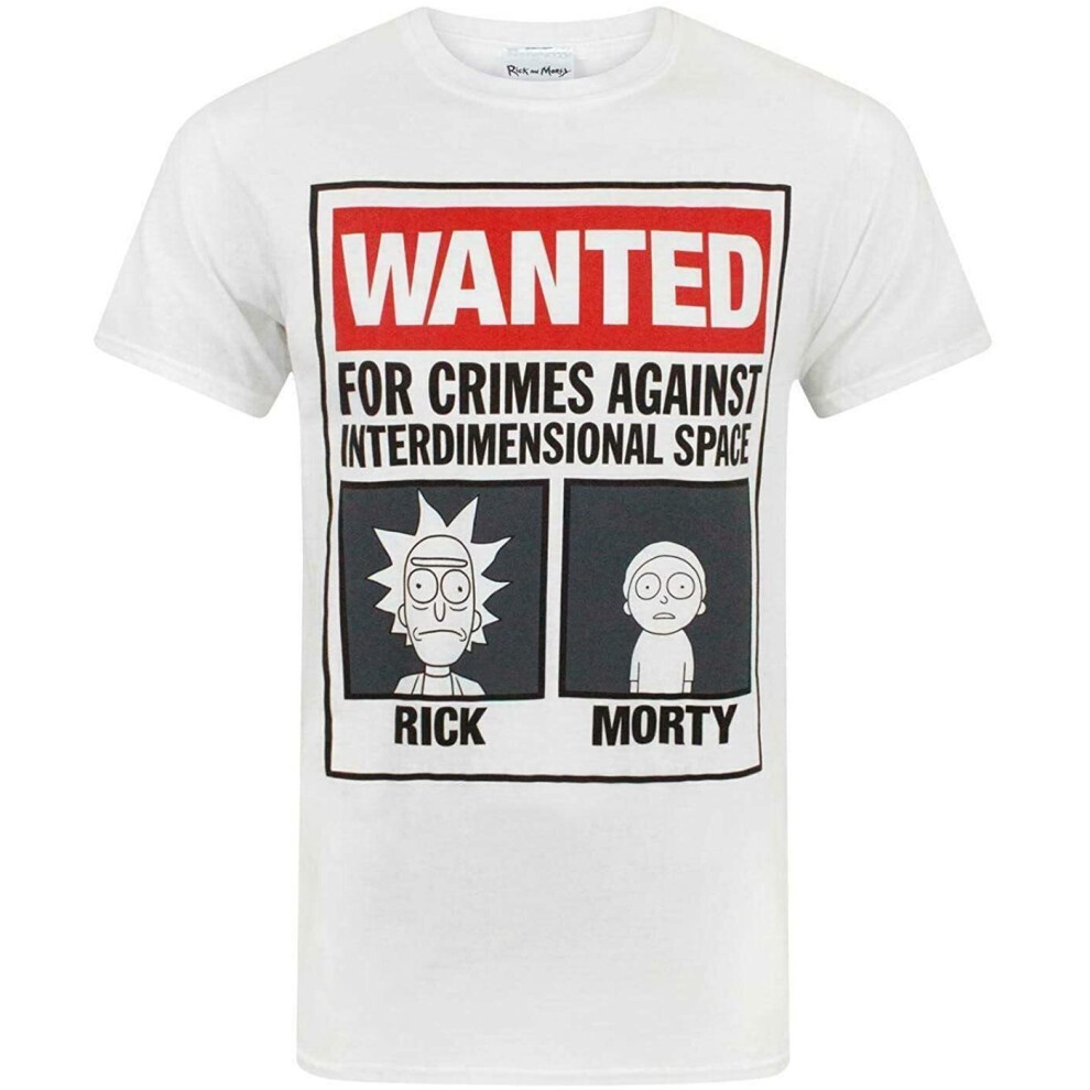 Rick And Morty (L, White) Mens Wanted T-Shirt