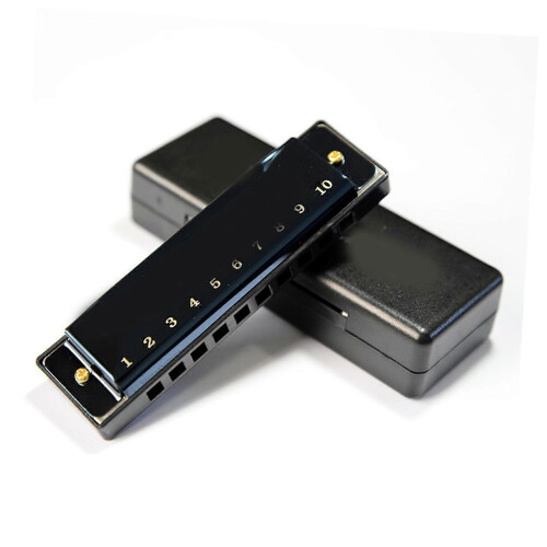Bright Black 10 Hole Mouth Organ Light Weight Practical Full Scale Harmonica compatible with Percompatible withmance 2