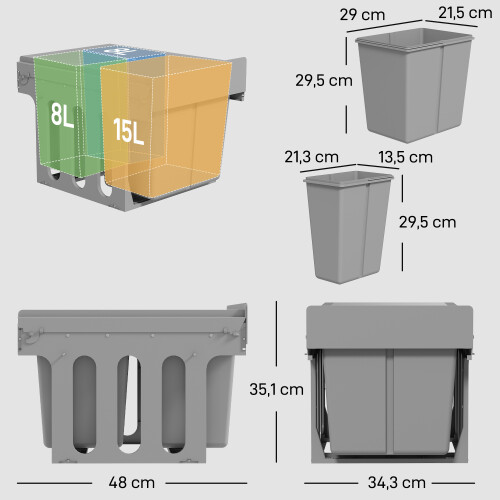 Homcom Cubo de Basura Gris 48 x 34.3 x 35.1 cm 2