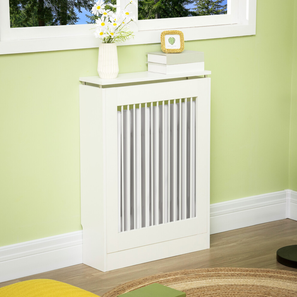 Homcom Radiator Cover Vertical Slatted Mdf Steel For Heat Circulation White