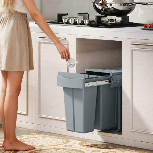 Homcom HOMCOM Under-Sink Kitchen Trash Bin, 2 Removable Recycling Containers, Grey