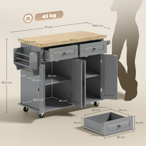 Homcom Isla de Cocina Gris 111 x 44.5 x 82.5 cm 2