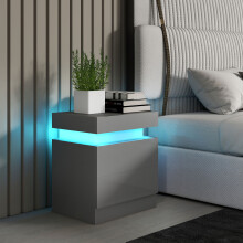 HOMCOM High Gloss Bedside Table with LED Light and 2 Drawers, Grey