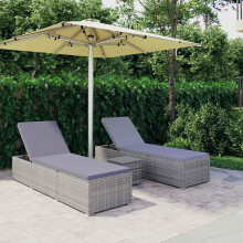 vidaXL 3-tlg. Garten-Sonnenliegen mit Teetisch Poly Rattan Grau