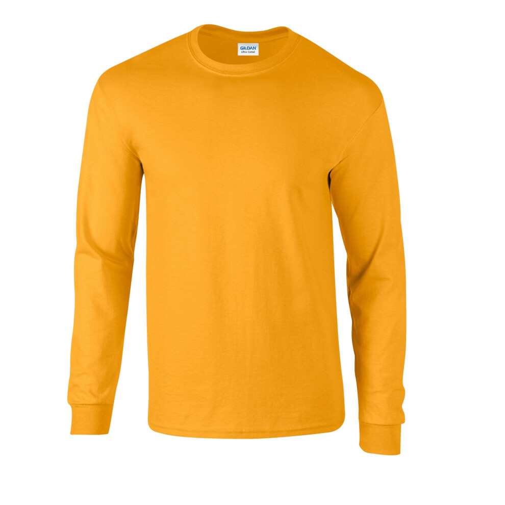 Gildan (M, Gold) Unisex Adult Ultra Plain Cotton Long-Sleeved T-Shirt