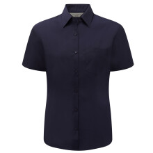 (4XL, French Navy) Russell Collection Ladies/Womens Short Sleeve Poly-Cotton Easy Care Poplin Shirt