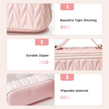 Leather Travel Makeup Bag Large Capacity Toiletry Bag Organizer for Women with Waterproof Interior Pocket,Light Green