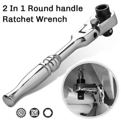 2 in 1 Round Handle Ratchet Wrench 1/4 Double Ended 72 Teeth Quick Spanner Tool Screwdriver Socket DS 1
