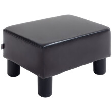 PU Leather Footstool Ottoman Cube with 4 Plastic Legs, Brown