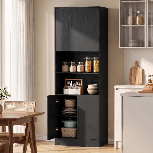 Homcom (Black) HOMCOM 170cm Kitchen Pantry Cabinet with Soft-Close Hinges