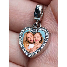 Personalised Diamante Heart Shaped Silver Photo Pendant & Sterling Silver Snake Chain
