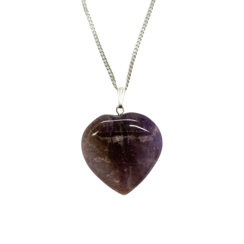 (Amethyst) Crystal Heart Pendant on Silver Chain