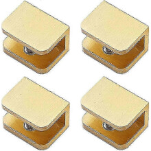 Gold Glass Clamp Pack of 4 No-Drill Holder compatible with 10mm-12mm Glass Shelf Bracket - Easy Installation