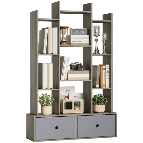 12 Shelf Storage Unit, with Drawers - Graphite Wood Effect