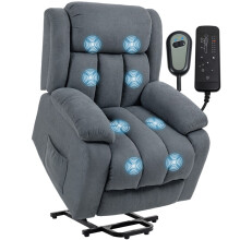 Power Lift Recliner Chair with Vibration Massage, Lift Chair for Elderly with Footrest, Remote, Side Pocket, Grey