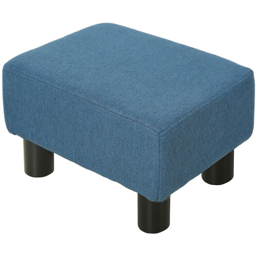 Linen Fabric Footstool Ottoman Cube with 4 Plastic Legs, Blue 1