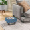 Linen Fabric Footstool Ottoman Cube with 4 Plastic Legs, Blue 4