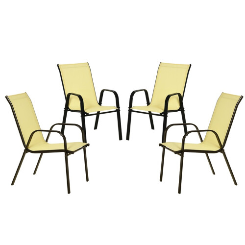 Set of Four Stackable Mesh Seat Chairs - Beige 1