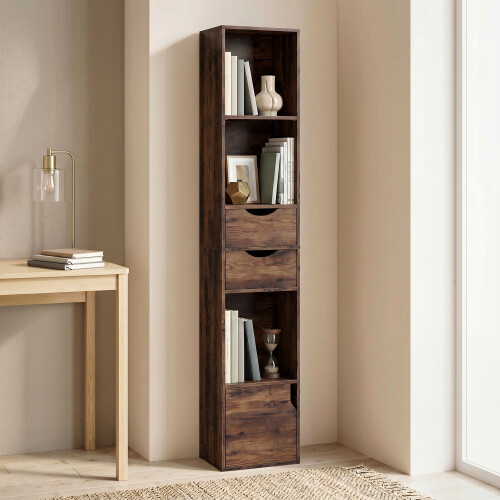 Homcom HOMCOM Bookcase with Drawers Adjustable Shelf 158 cm Rustic Brown 1